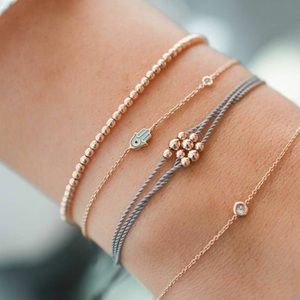 4PCS Rose Gold Chain Hamsa Hand Charm Bracelets